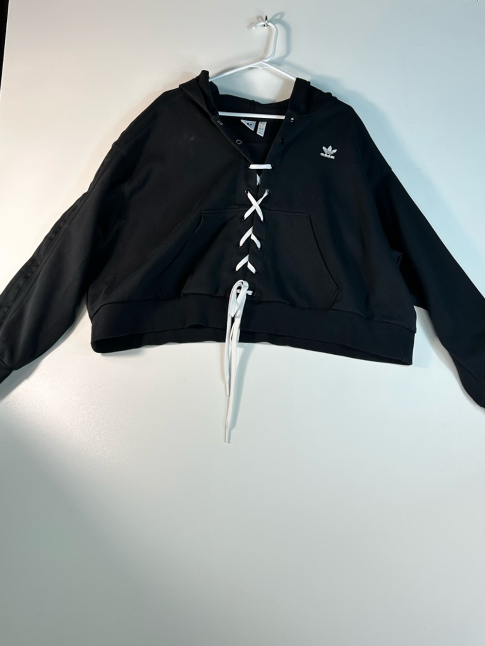 adidas Black Lace-Up Hoodie with White Drawcord